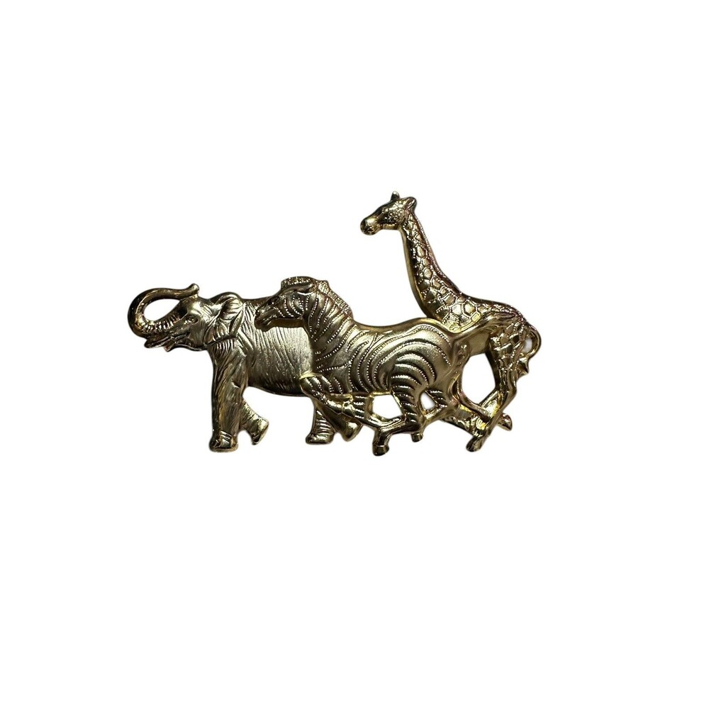 Vintage Premier Designs Animal  Brooch Pin Signed Gold Tone Elephant Zebra